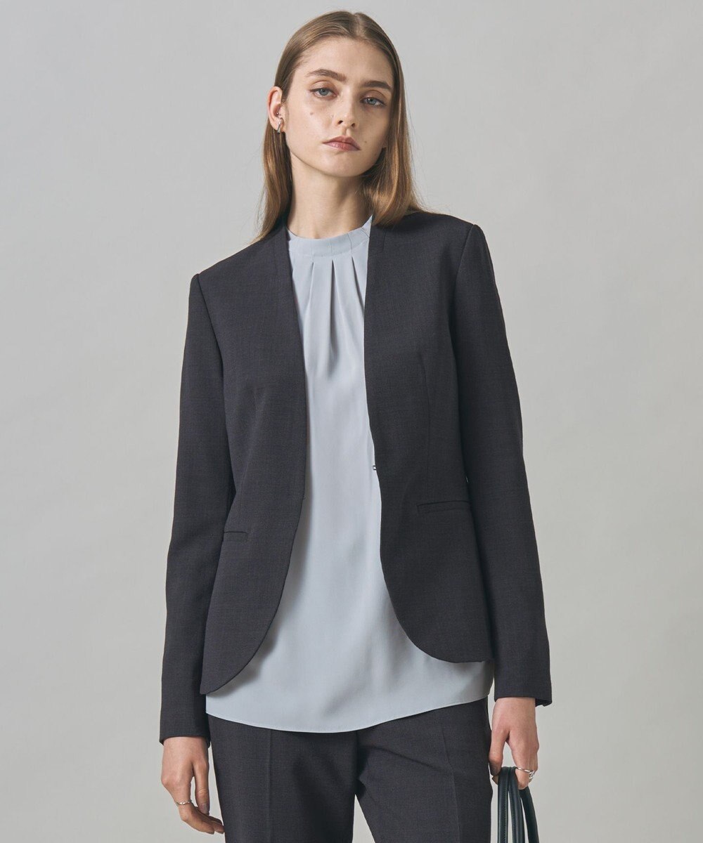 ICB 【UVカット・洗える】ウール2WAYストレッチ ノーカラージャケット 