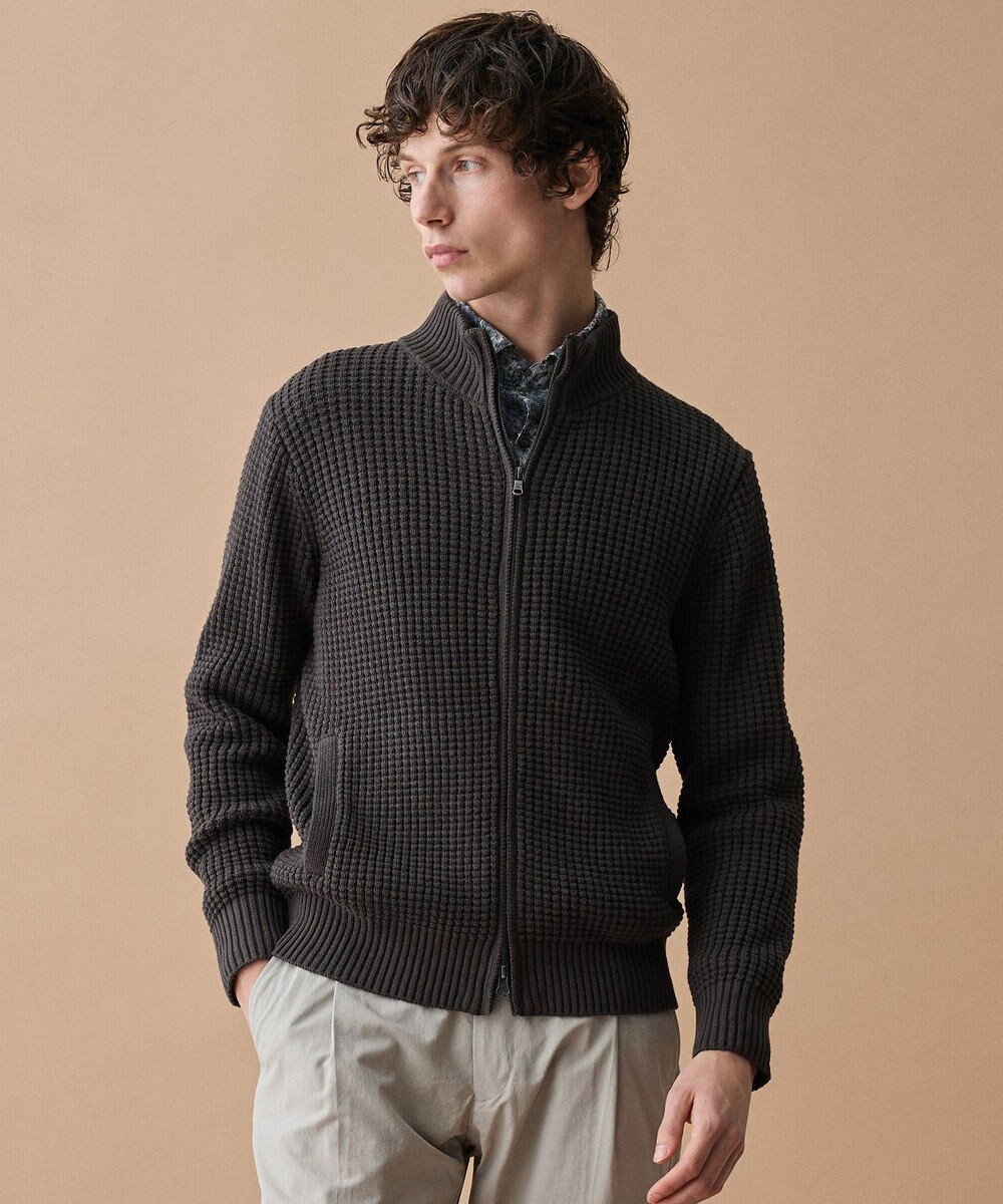 JOSEPH ABBOUD 【3シーズン活躍する綿ブレンド】コットンアクリルバルキー ジップニット ブルゾン 