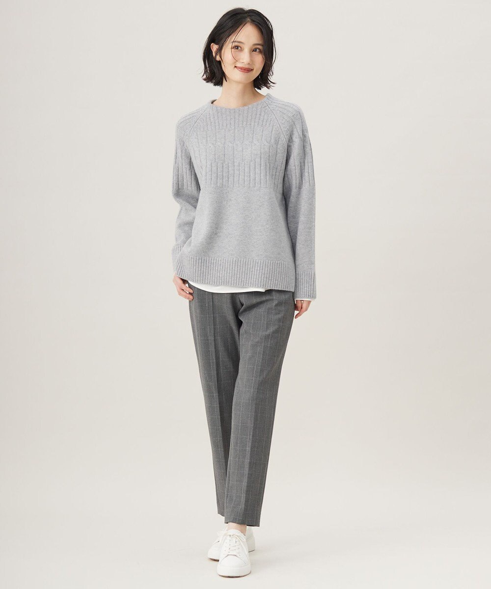 自由区 【撥水加工・洗える】TRギャバ裏起毛チェック柄テーパード パンツ 