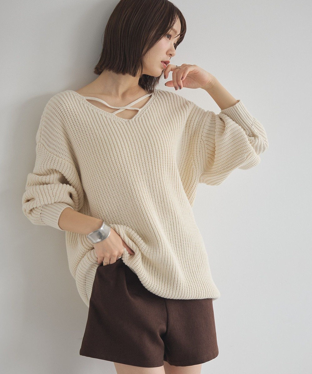 earth music&ecology 【毛玉防止 / 洗濯機洗い可】アンチピリングクロスネックルーズニット 