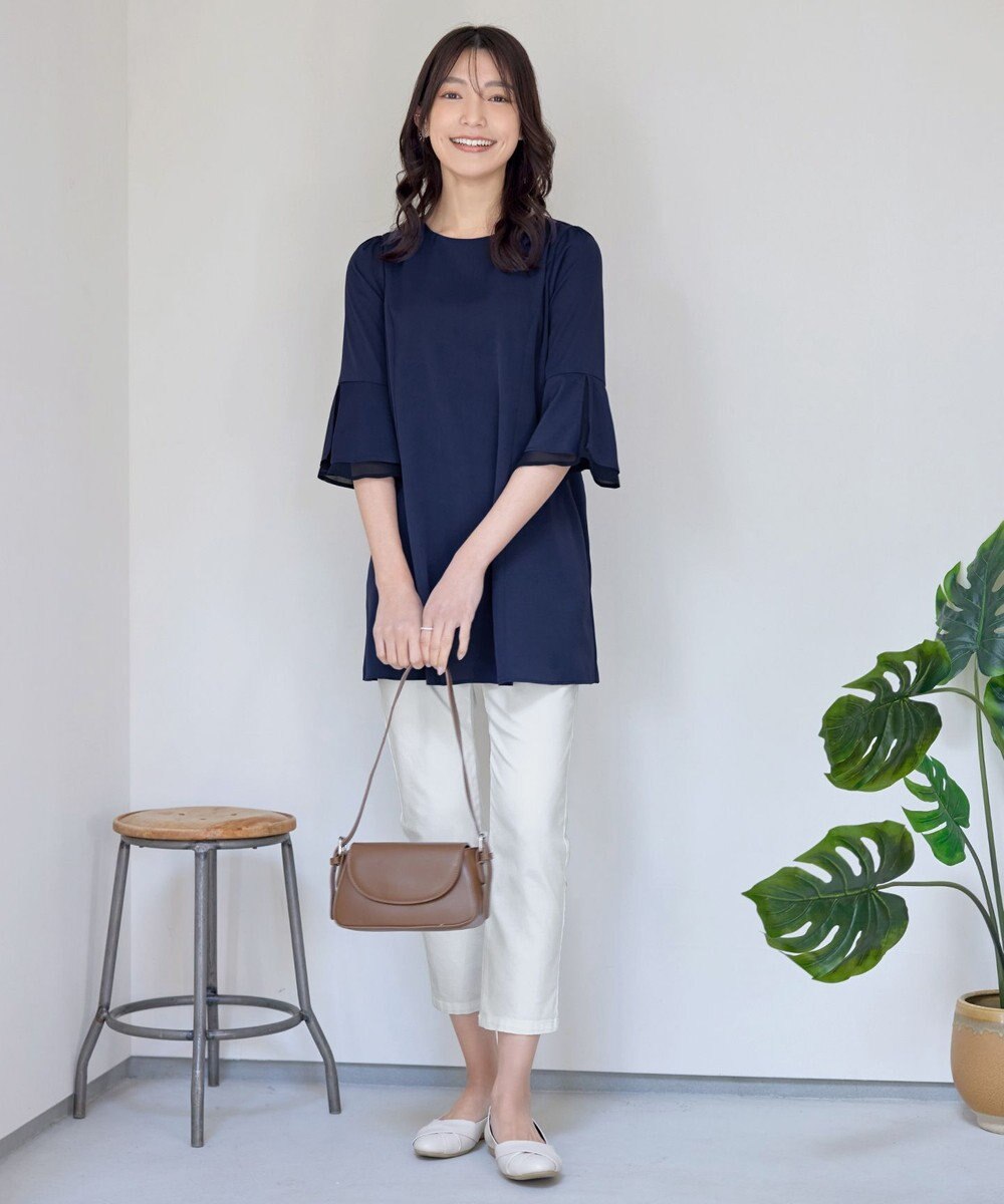 Tiaclasse 【新色追加・洗える】シフォンフレア袖チュニックブラウス 