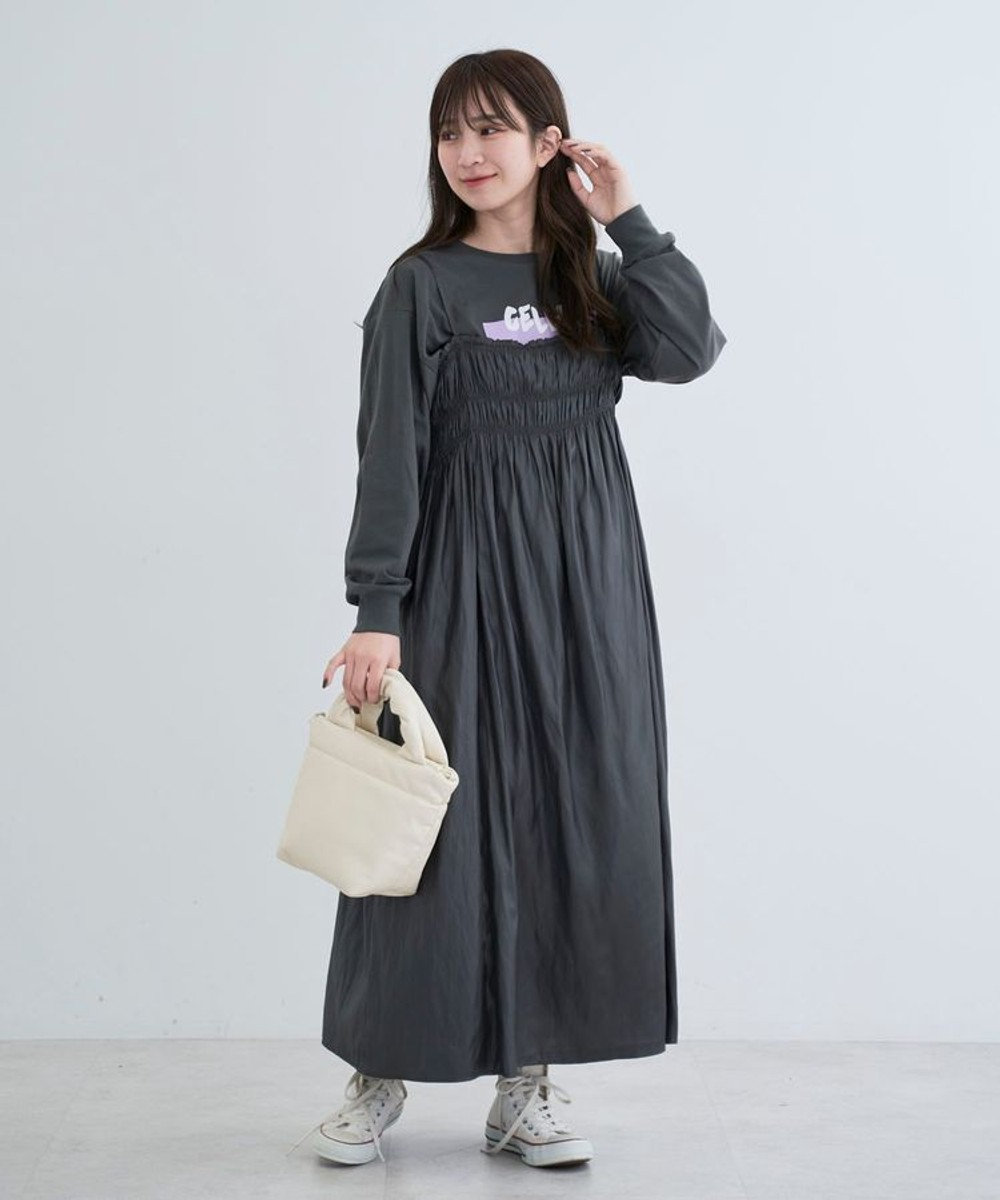 Green Parks レザー風キャミワンピース Charcoal Gray