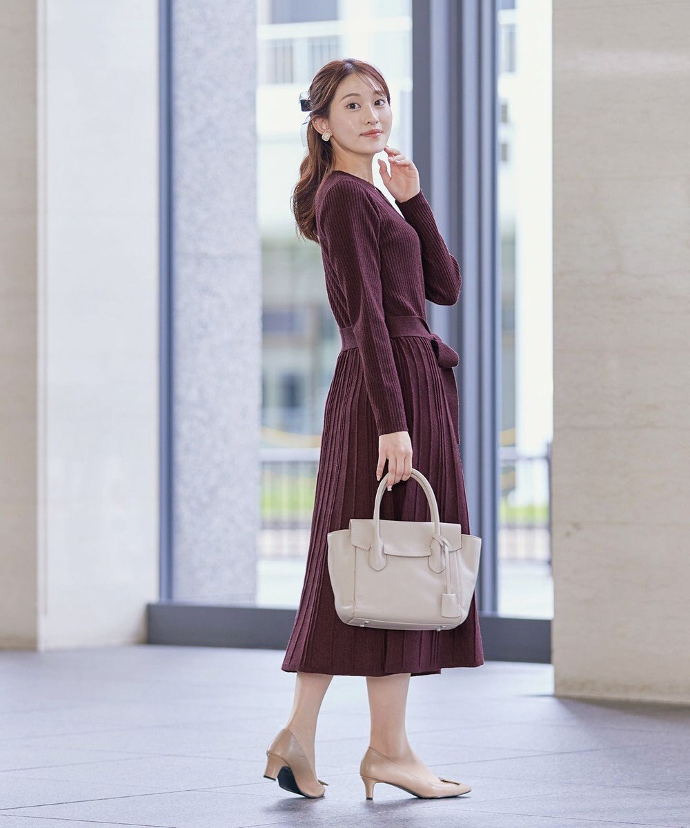 Tiaclasse 【洗える】プリーツ編みラメニットフレアワンピース 