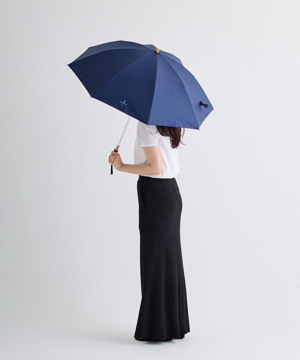 MOONBAT 【WEB限定】LANVIN en Bleu 晴雨兼用 折りたたみ傘 長傘(2WAY) プレーン×ロゴ刺繍 一級遮光 遮熱 UV 