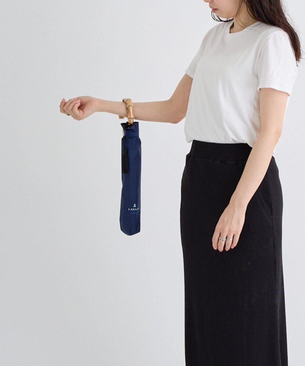 MOONBAT 【WEB限定】LANVIN en Bleu 晴雨兼用 折りたたみ傘 長傘(2WAY) プレーン×ロゴ刺繍 一級遮光 遮熱 UV 