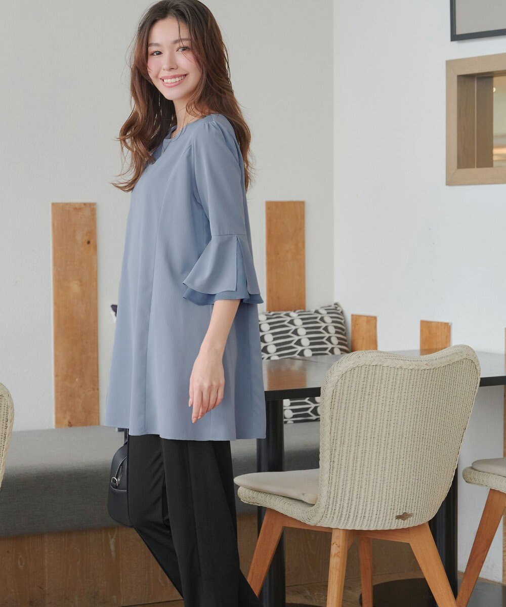 Tiaclasse 【新色追加・洗える】シフォンフレア袖チュニックブラウス 