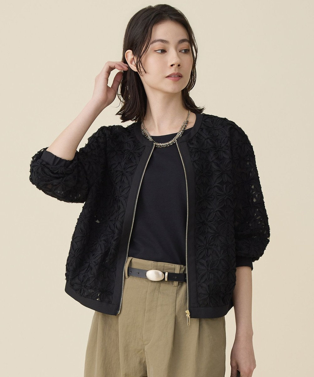 自由区 L 【17号サイズまで展開】テープエンブロイダリー ブルゾン 