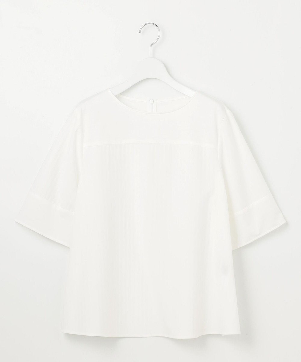 自由区 【洗える】ストレッチシャーティング5分袖 ブラウス 