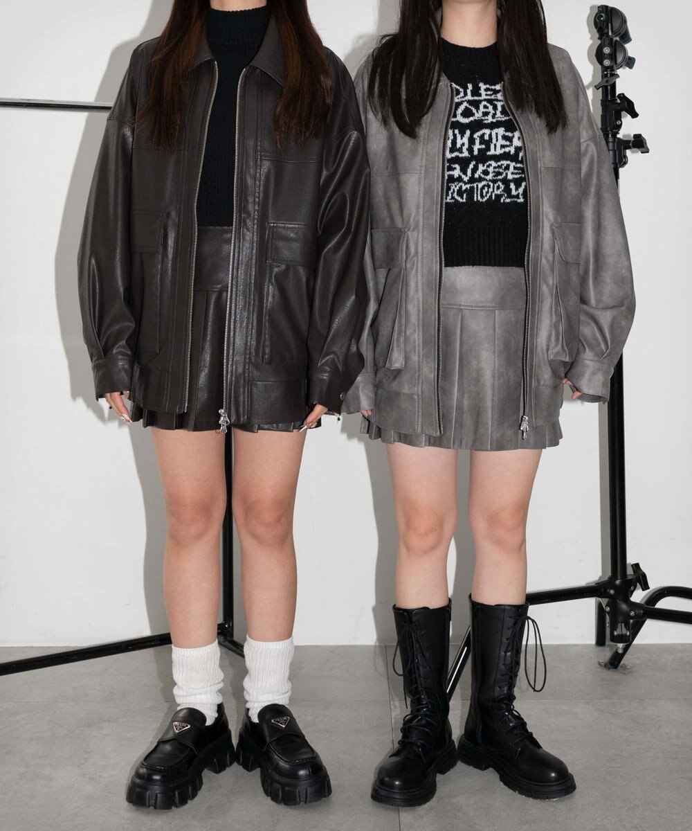 WEGO ヴィンテージライクFレザープリーツスカパン 