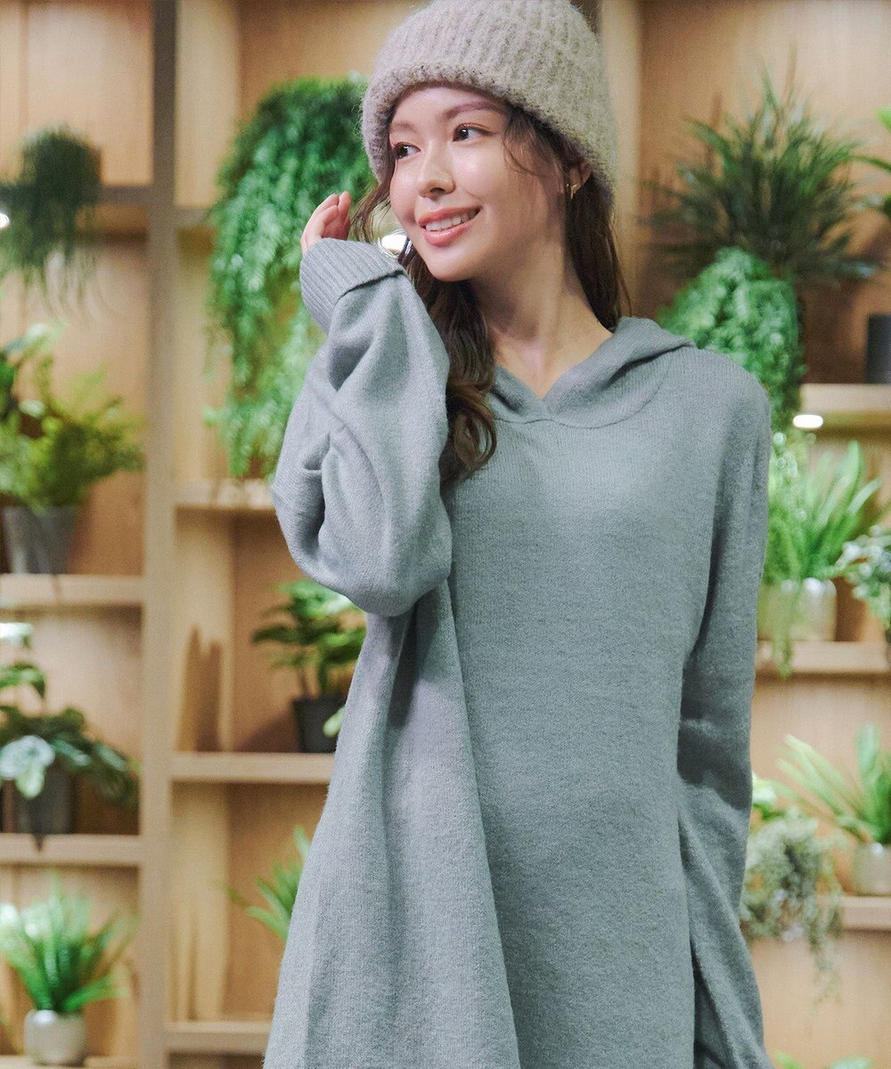 Tiaclasse メランジフーディーニットチュニック 