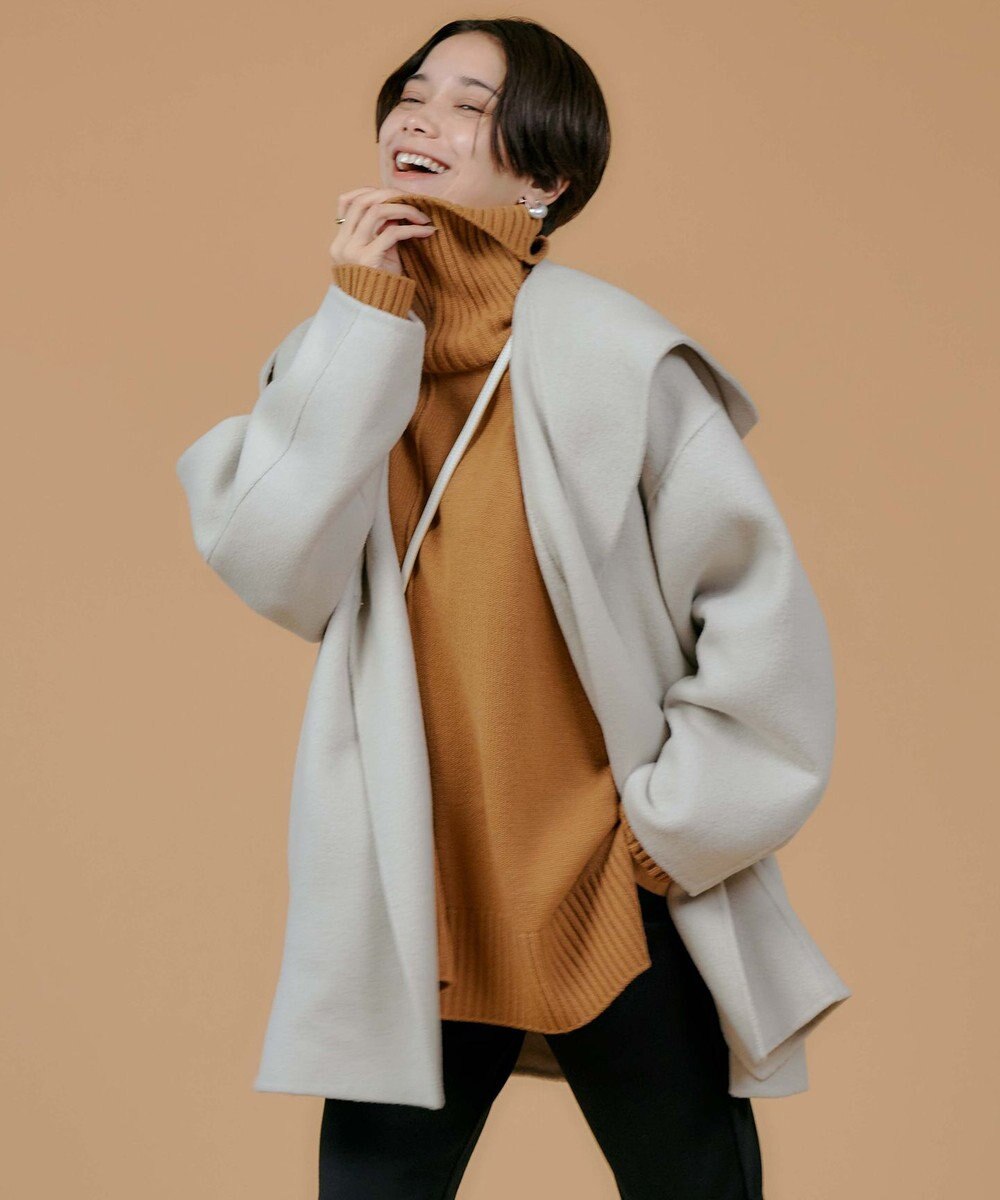 UNFILO 【撥水】ウール混リバー フーデットコート 