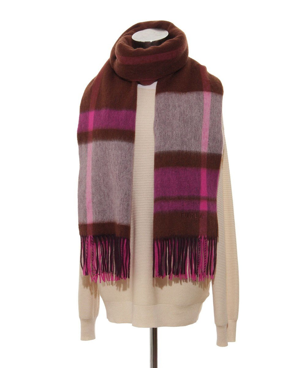 MOONBAT 【洗える】FURLA ウール100%超大判ブロックチェックストールマフラー／幅70cm 