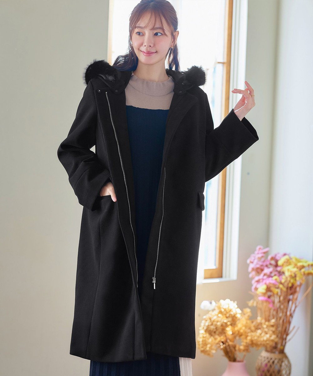 Tiaclasse 2WAYフード付きフェイクウールコート 