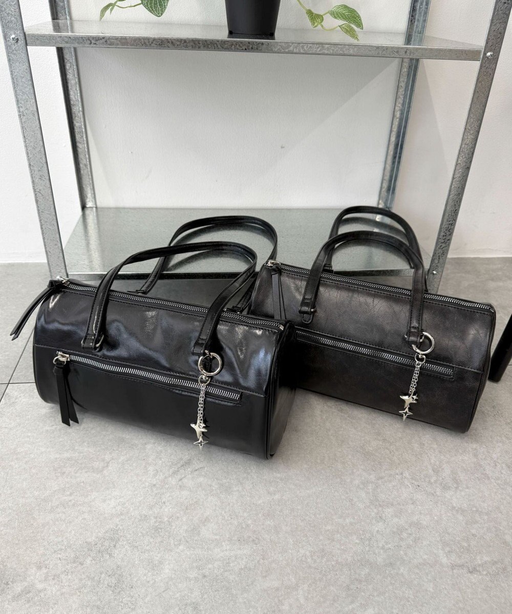 WEGO キラキラチャーム付きドラムボストンバッグ 