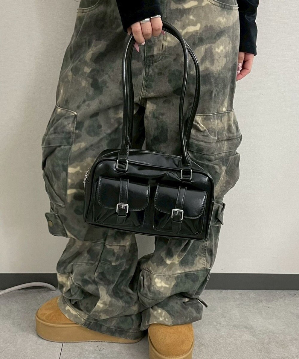 WEGO ベルト2ポケットデザインボストンバッグ 