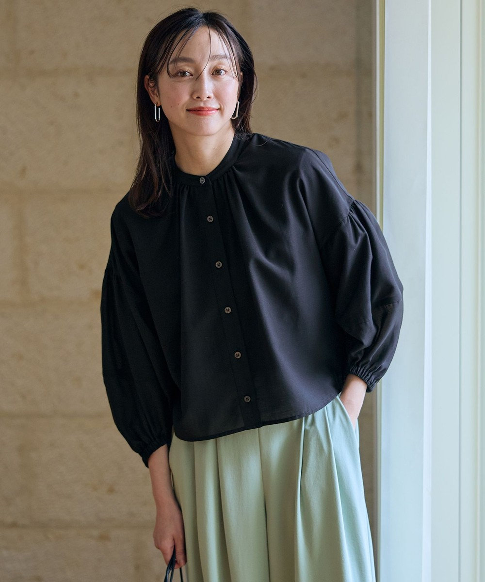 ANY シアーテックリネンギャザーブラウス 