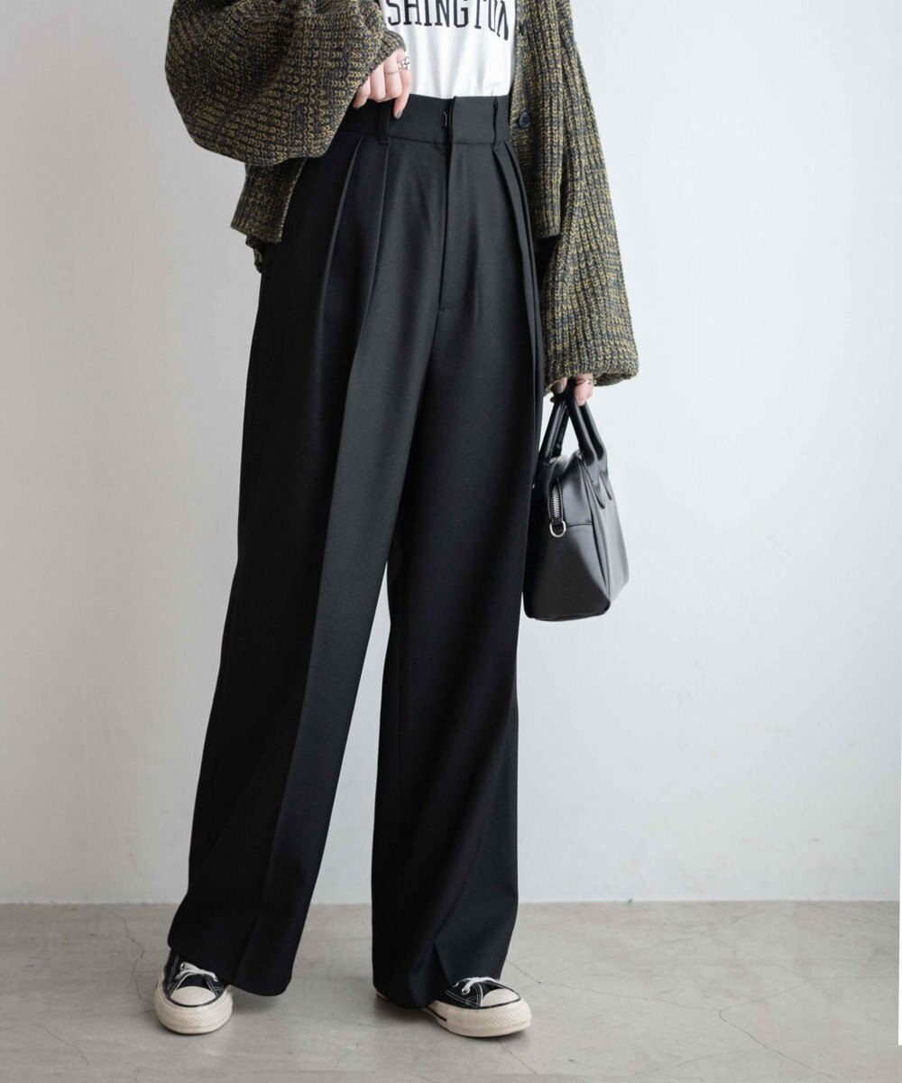 WEGO ハイウエストタックワイドスラックパンツ 