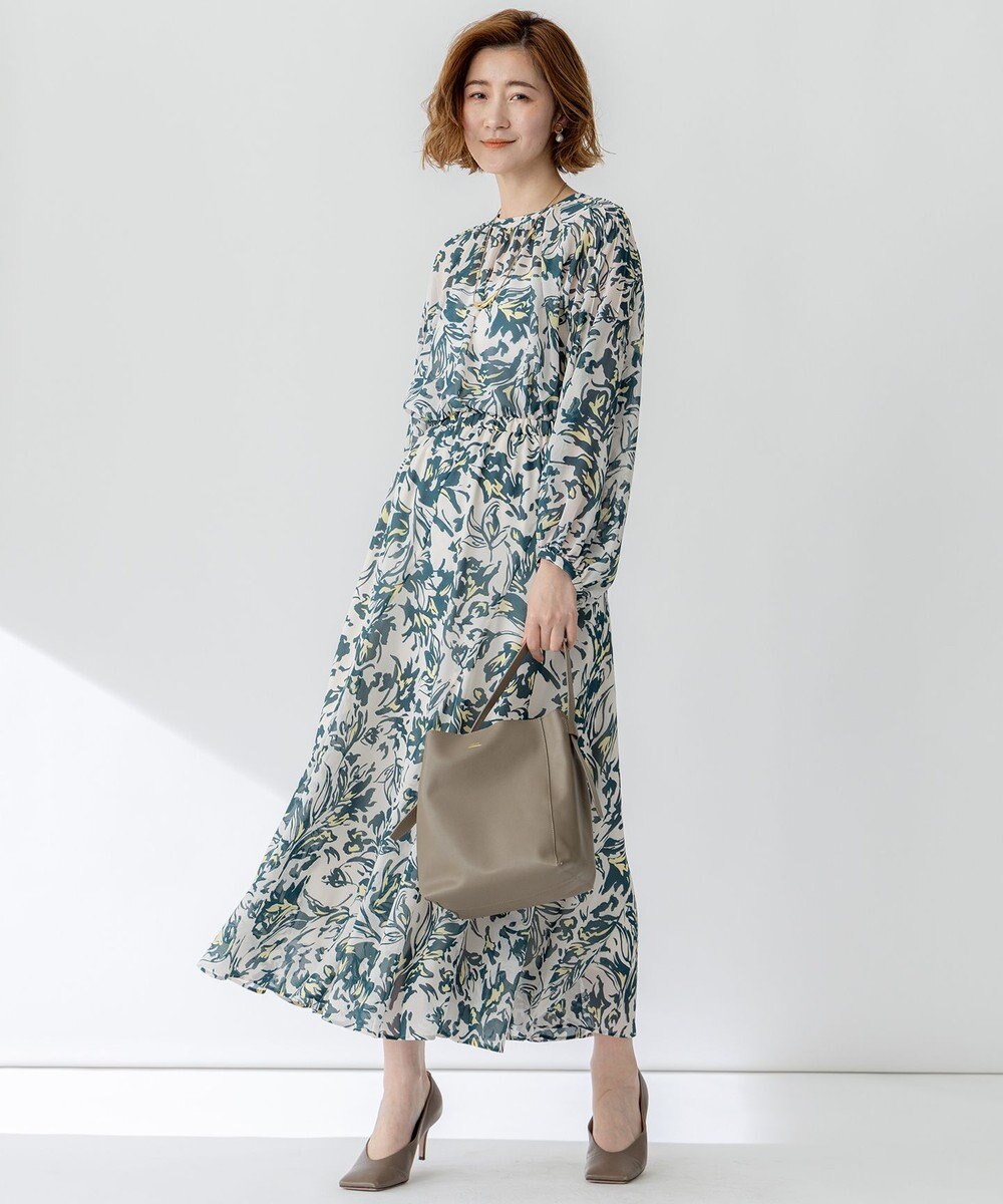 23区 【洗える】ニュアンスフラワープリント フレア スカート 