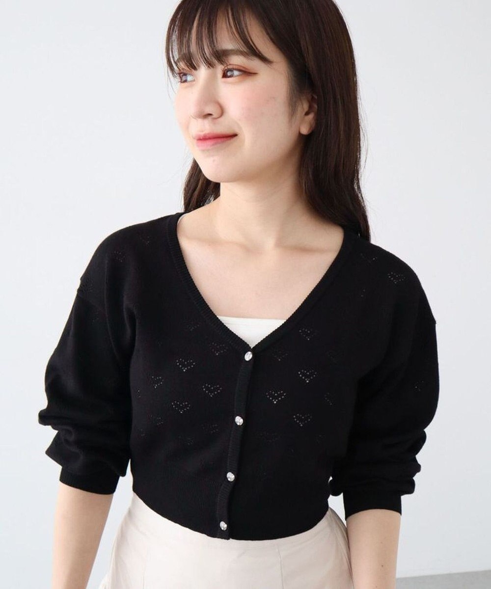 Green Parks ・ｓｗｉｎｇ　ｂｙ　ハート柄スカシニットカーディガン 