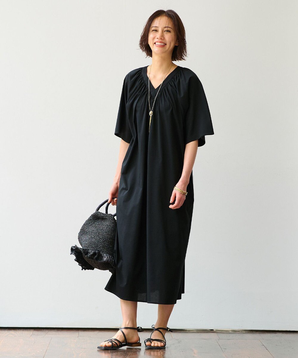 自由区 【WEB限定・洗える・XSサイズあり】ライトギャザーフレアスリーブ ワンピース 