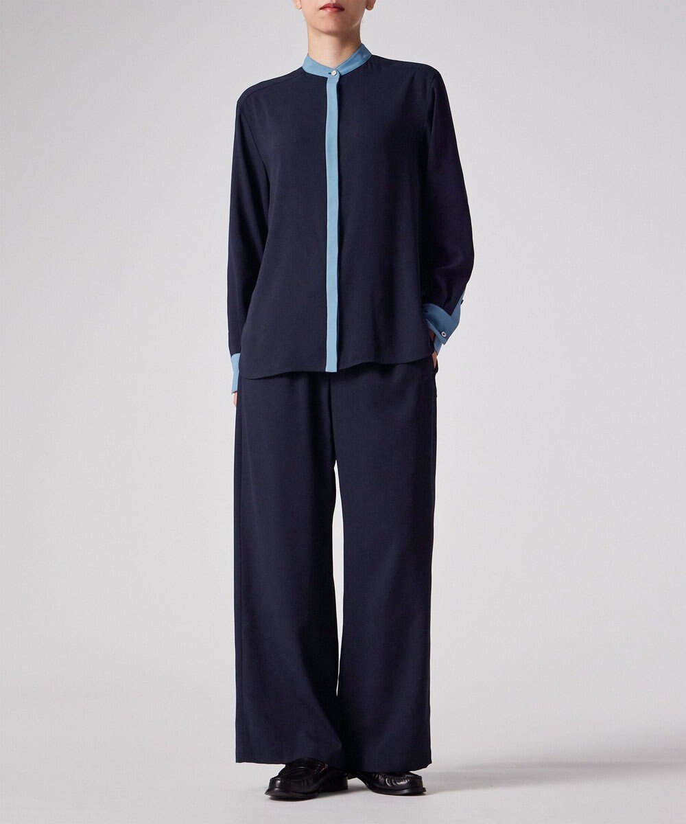 Paul Smith バックサテン ジョーゼット スタンドカラー ブラウス 