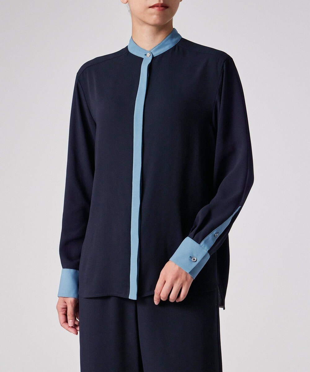 Paul Smith バックサテン ジョーゼット スタンドカラー ブラウス 