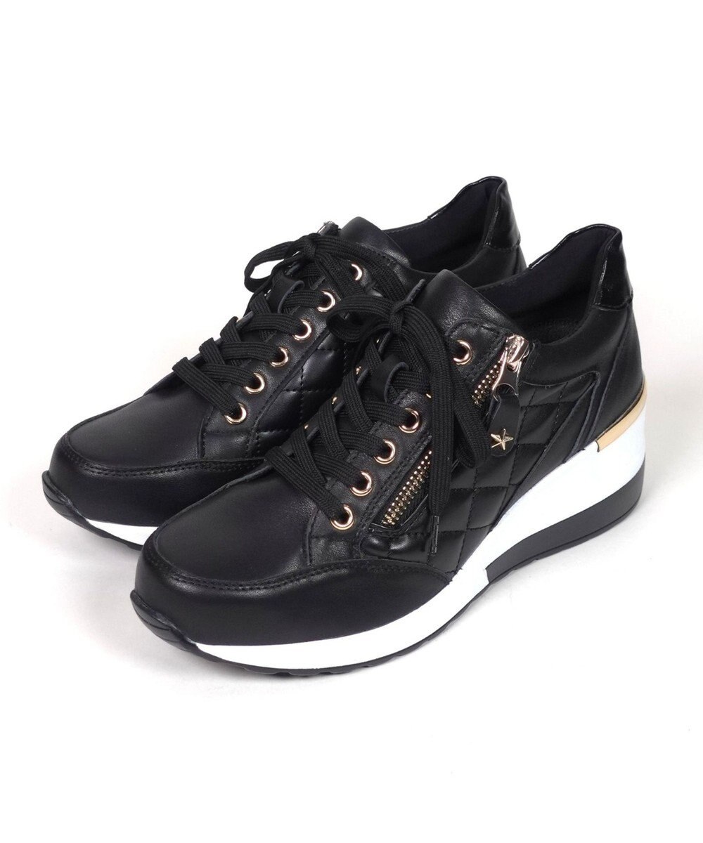 Dominic3 ヒールアップ サイドキルティング ジップスニーカー 