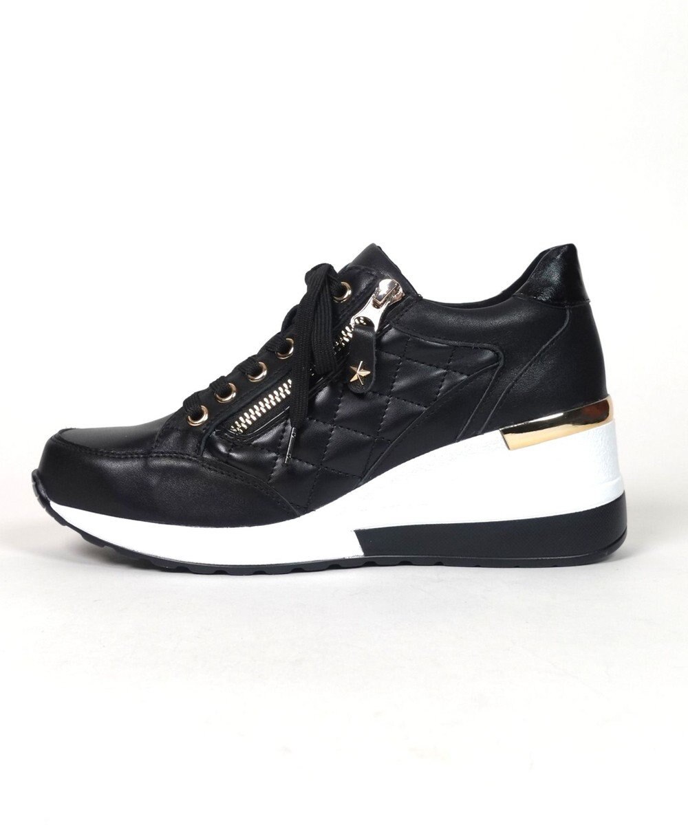 Dominic3 ヒールアップ サイドキルティング ジップスニーカー 