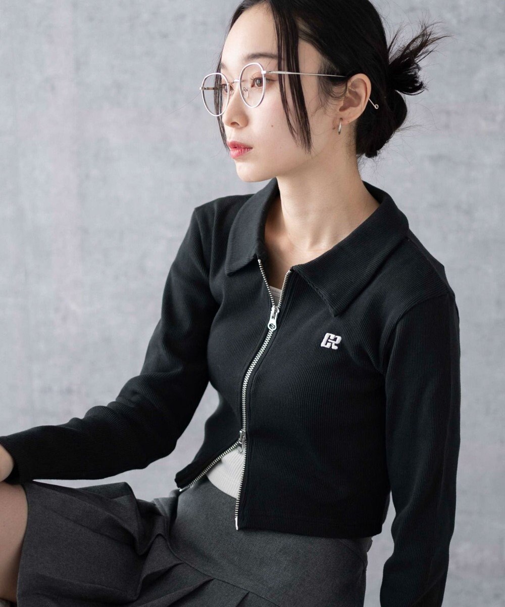 WEGO ワンポイント刺繍WZIP長袖トップス 