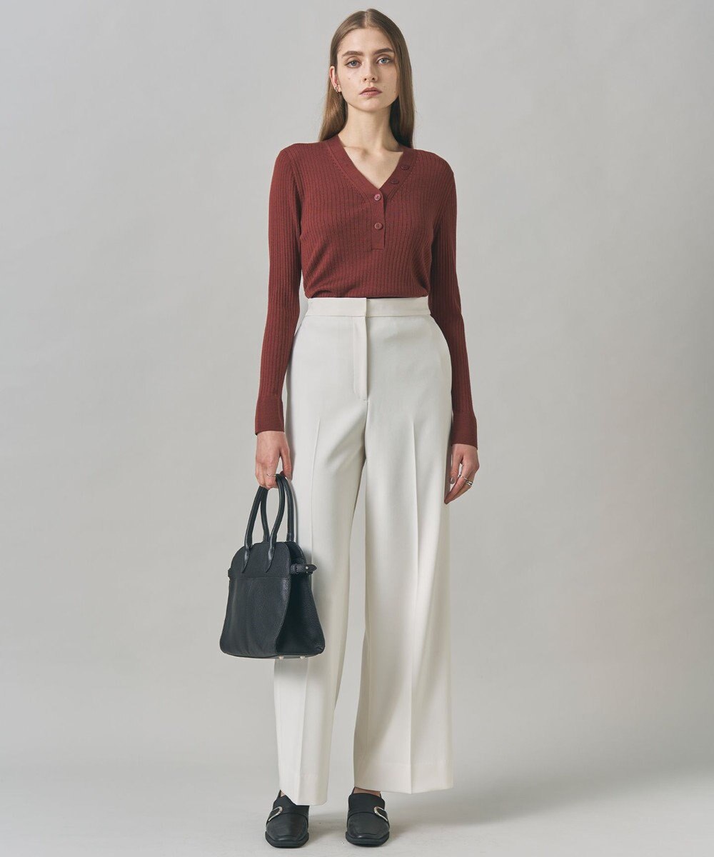 ICB 【洗える】エクストラファインメリノリブ ヘンリーネック プルオーバー 