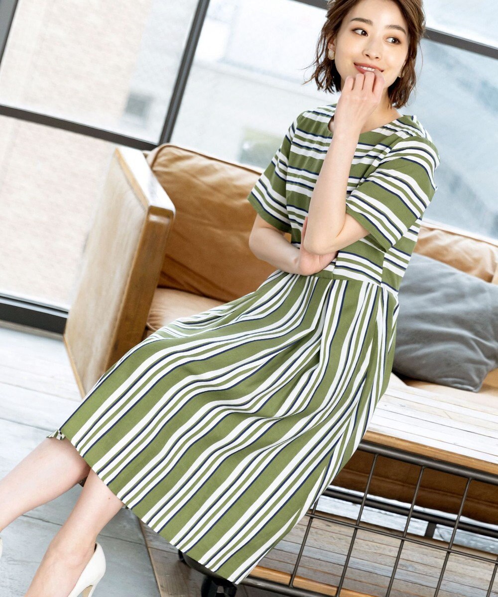 Tiaclasse L 【洗える】 1枚でサマになるマルチボーダーワンピース 