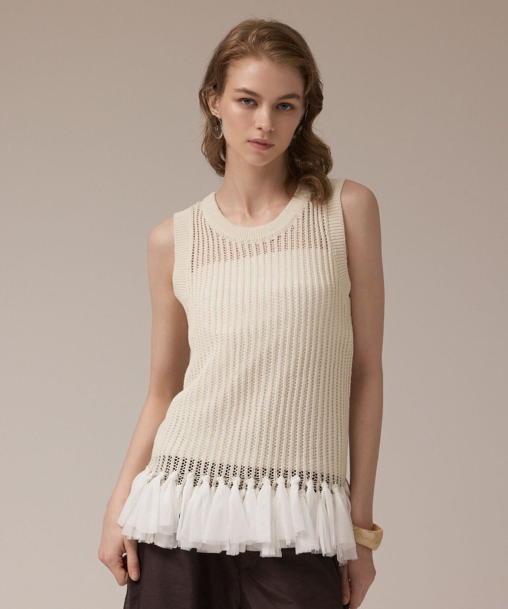 GRACE CONTINENTAL チュールフリンジニットトップ 