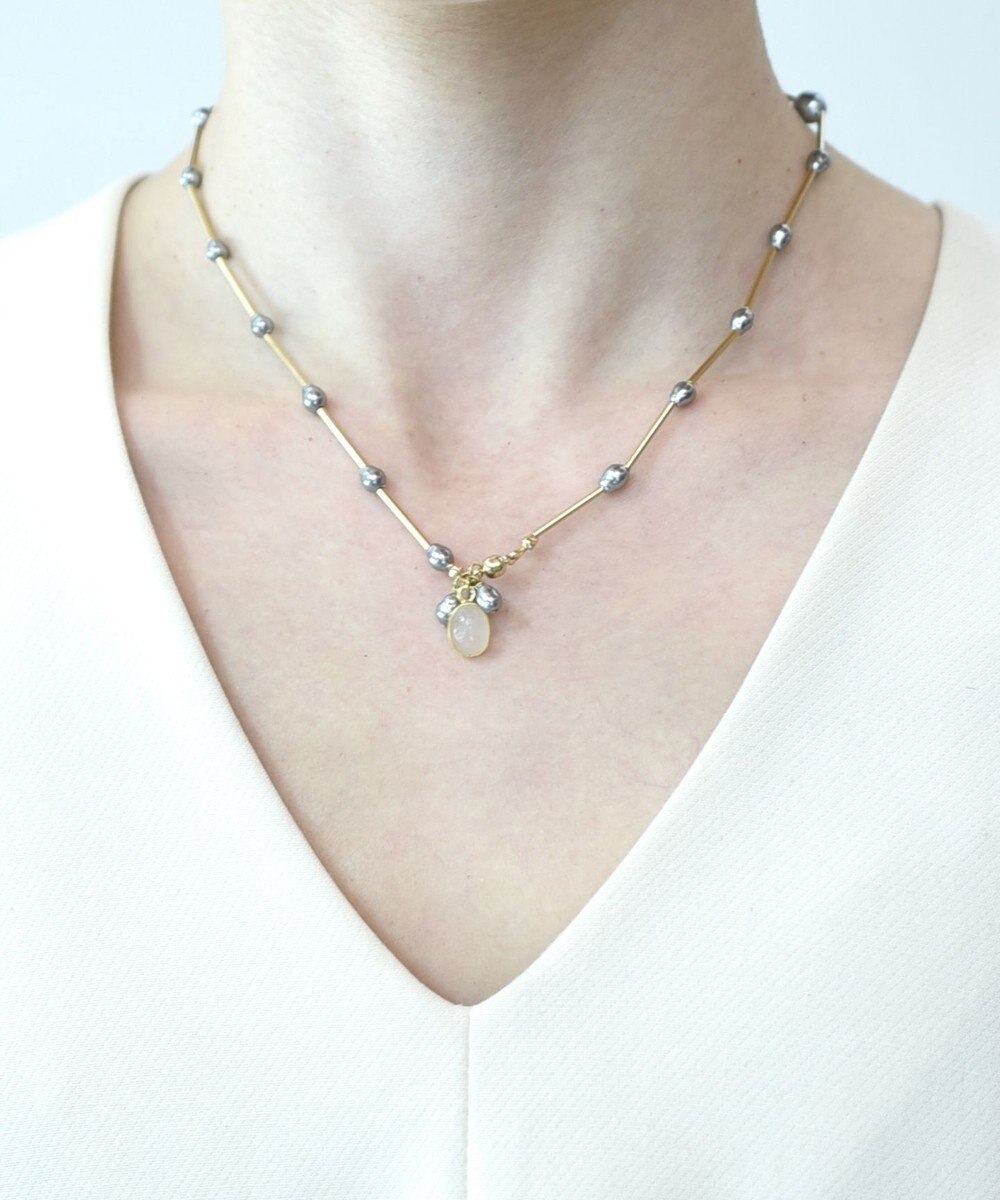 monshiro ガラスパールラインショート ネックレス 