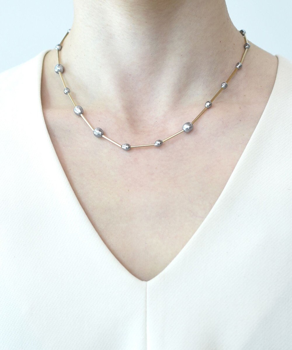 monshiro ガラスパールラインショート ネックレス 