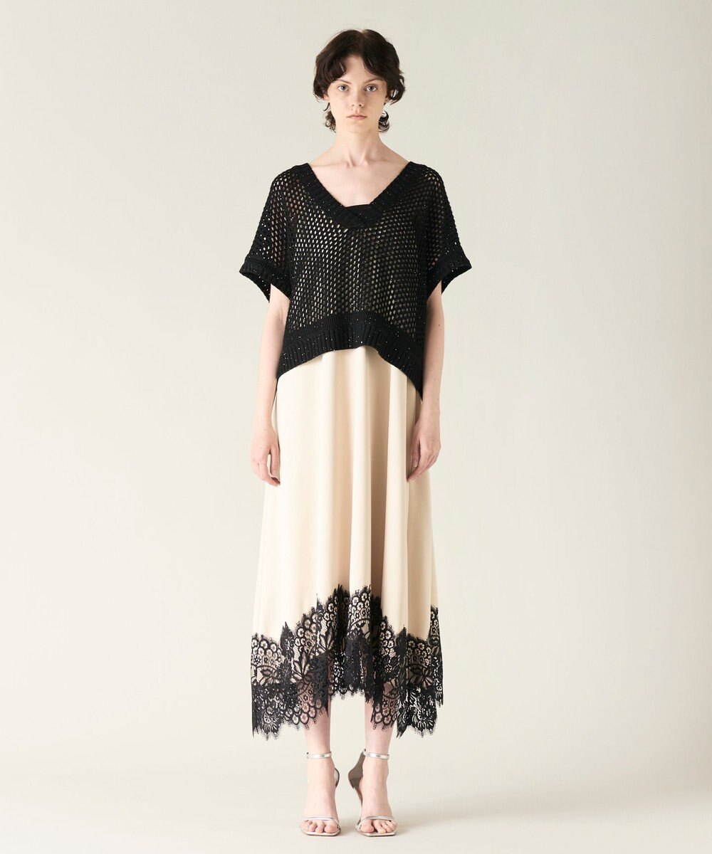GRACE CONTINENTAL メッシュVネックニットトップ 
