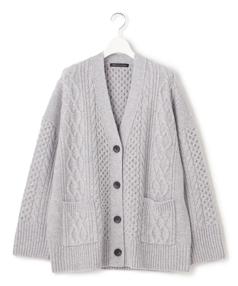 23区 【洗える】ウールカシミヤ アランパターン カーディガン 