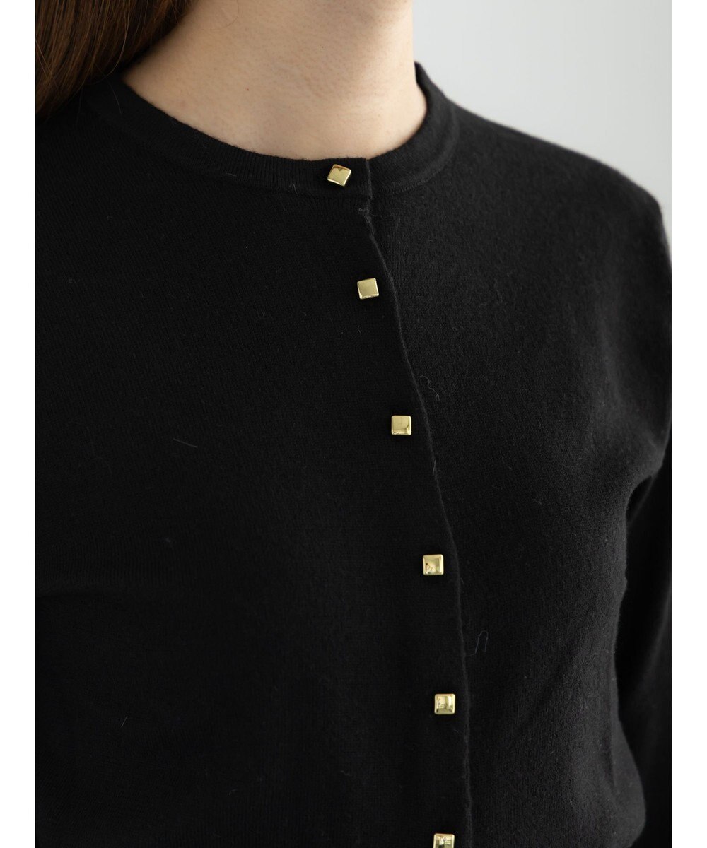 Te chichi メタルスクエア釦クルーネックカーディガン 