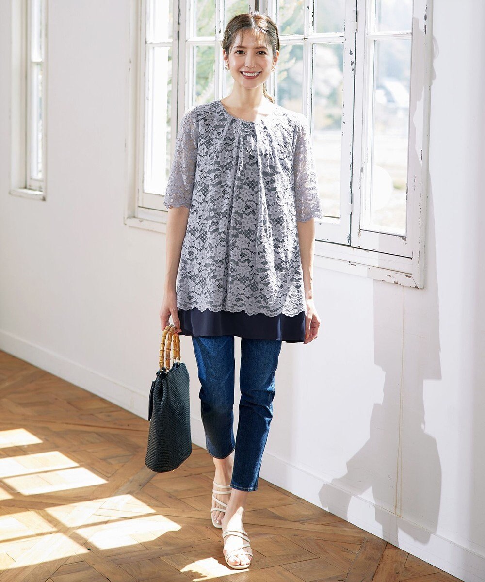 Tiaclasse 【洗える】スカラップレースチュニックブラウス 