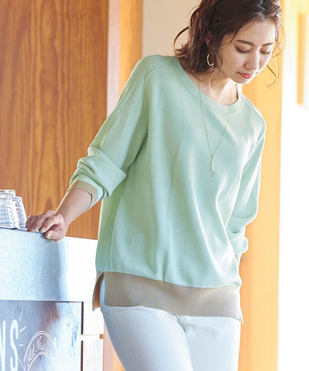 Tiaclasse L 【新色追加・洗える】配色スリットニット 