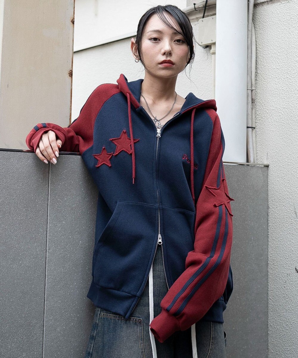 WEGO 【ユニセックス着用ITEM】ラインラグランZIPパーカー 