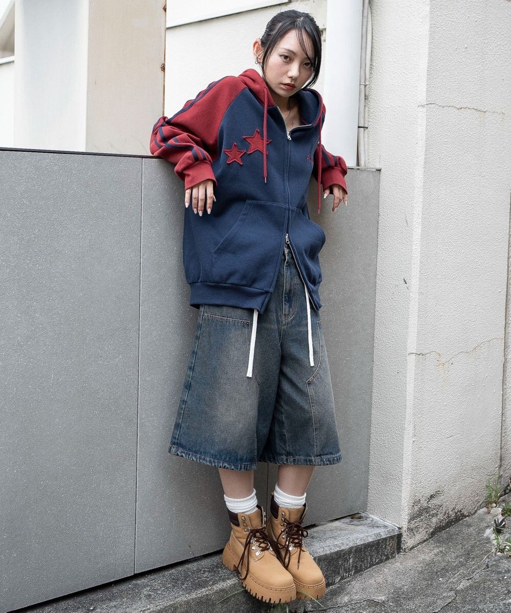 WEGO 【ユニセックス着用ITEM】ラインラグランZIPパーカー 