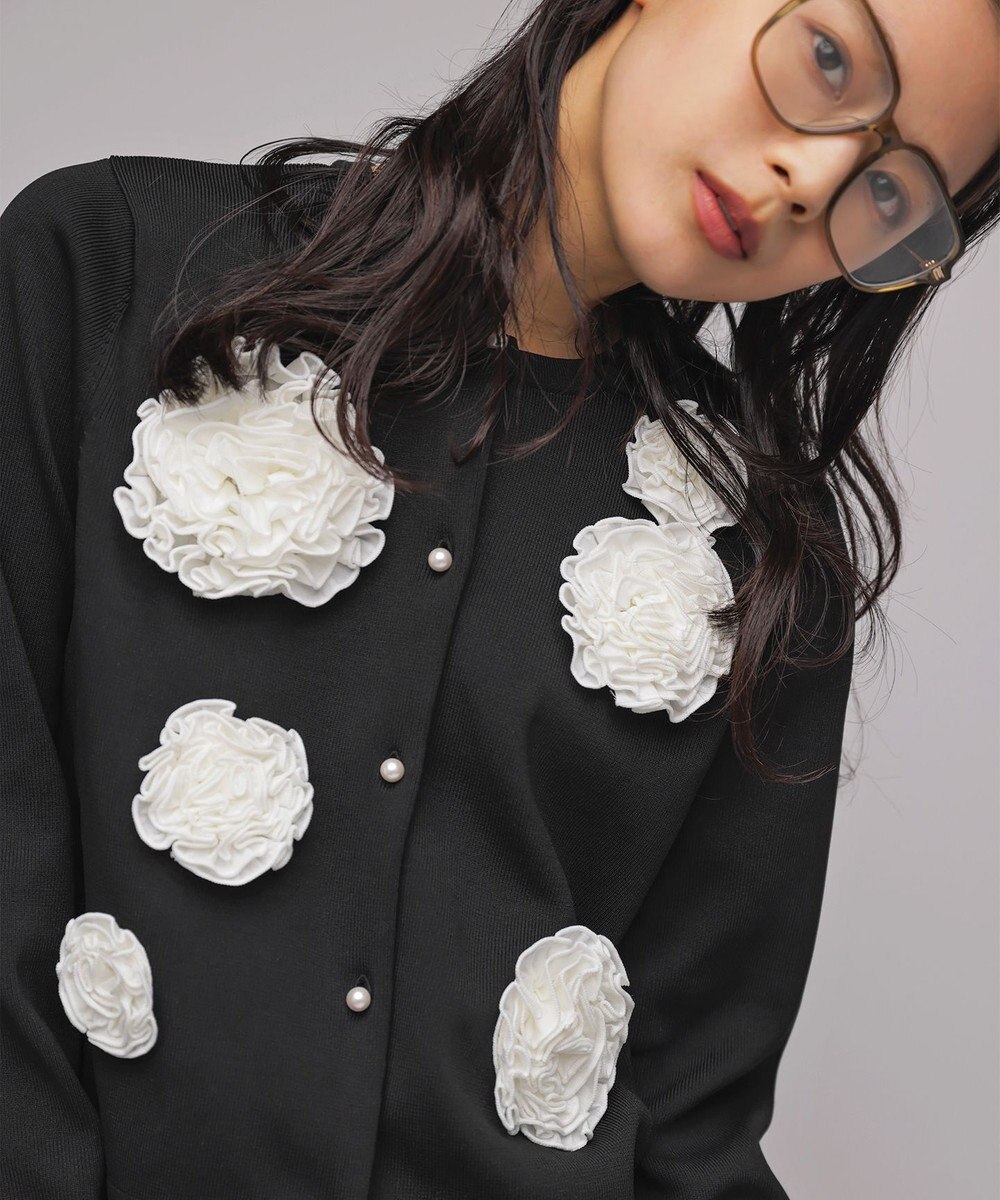 組曲 S 【組曲×setsuko sagittaire】ボンボンフラワーニット カーディガン 