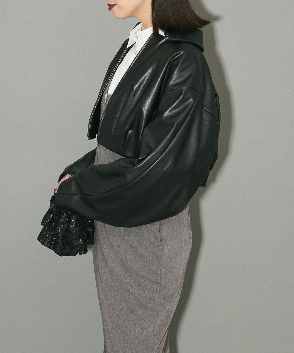 Green Parks フェイクレザーショートブルゾン 