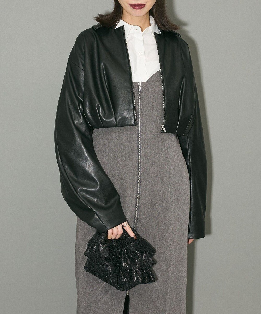 Green Parks フェイクレザーショートブルゾン 