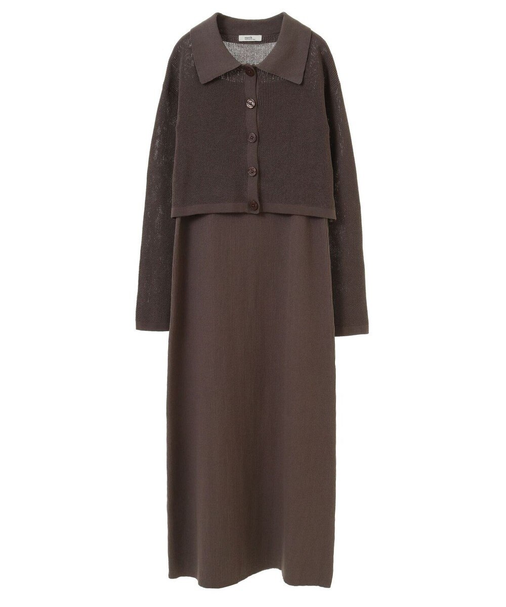 earth music&ecology ＳＥＴ２点襟付きカーディガン＋ニットワンピース 