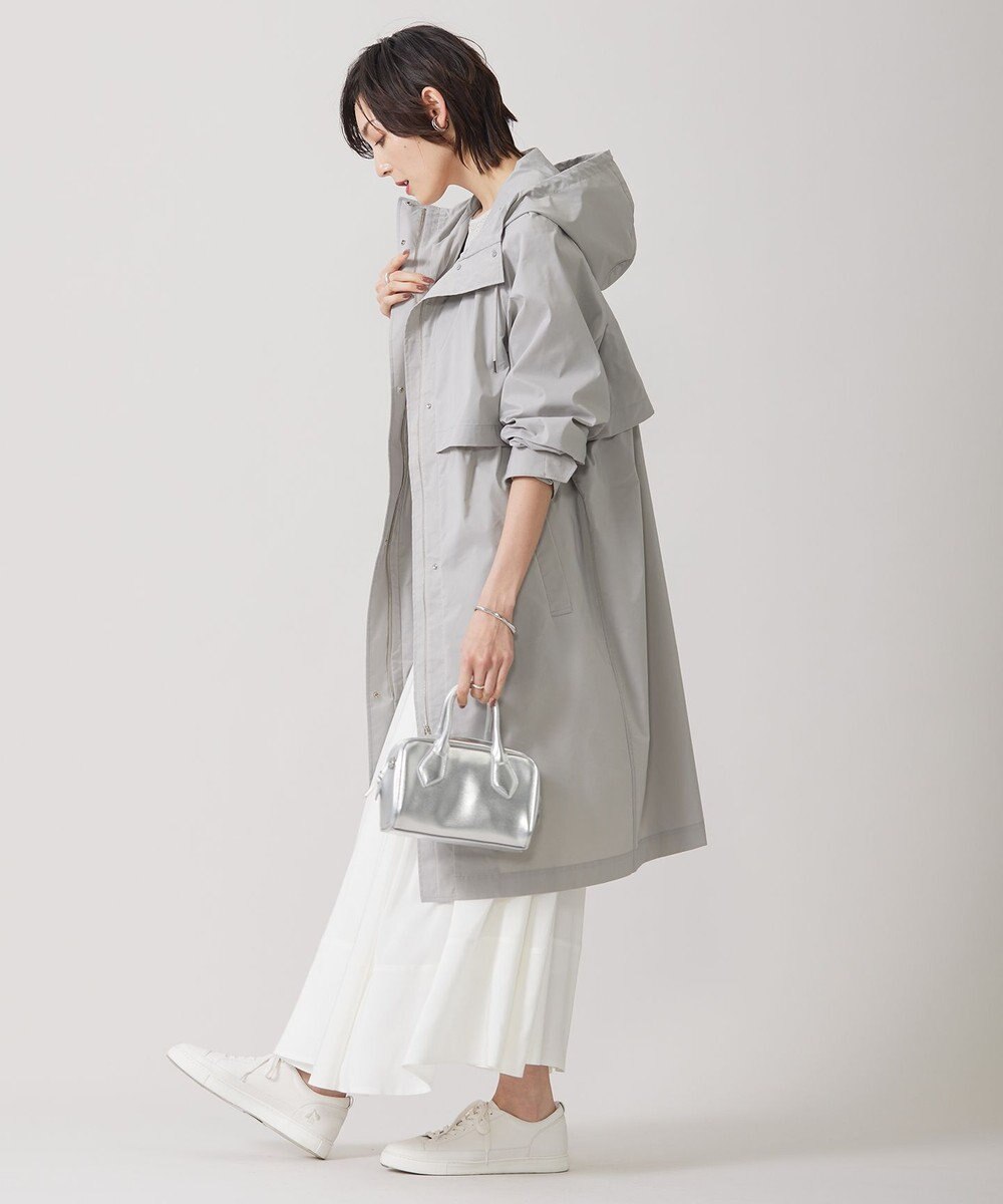 ICB 【撥水加工】 メモリーストレッチタフタ フーデットコート 