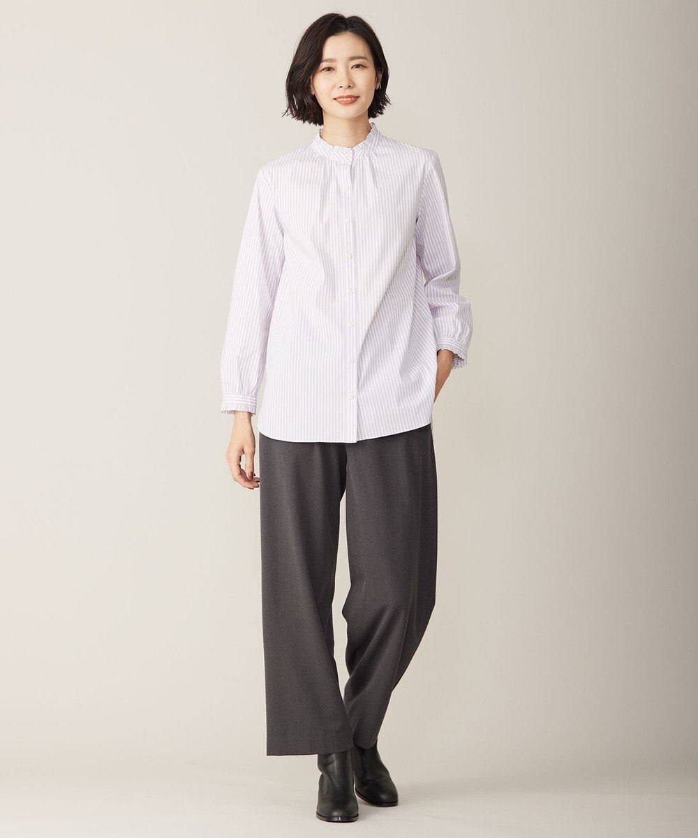 J.PRESS LADIES L 【洗える】BEZ ストライプ フリルネック ブラウス 