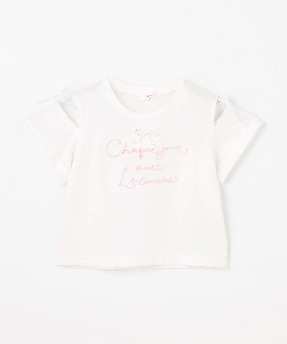 ANY KIDS 【洗濯機可能】肩あき ロゴ刺繍Tシャツ 