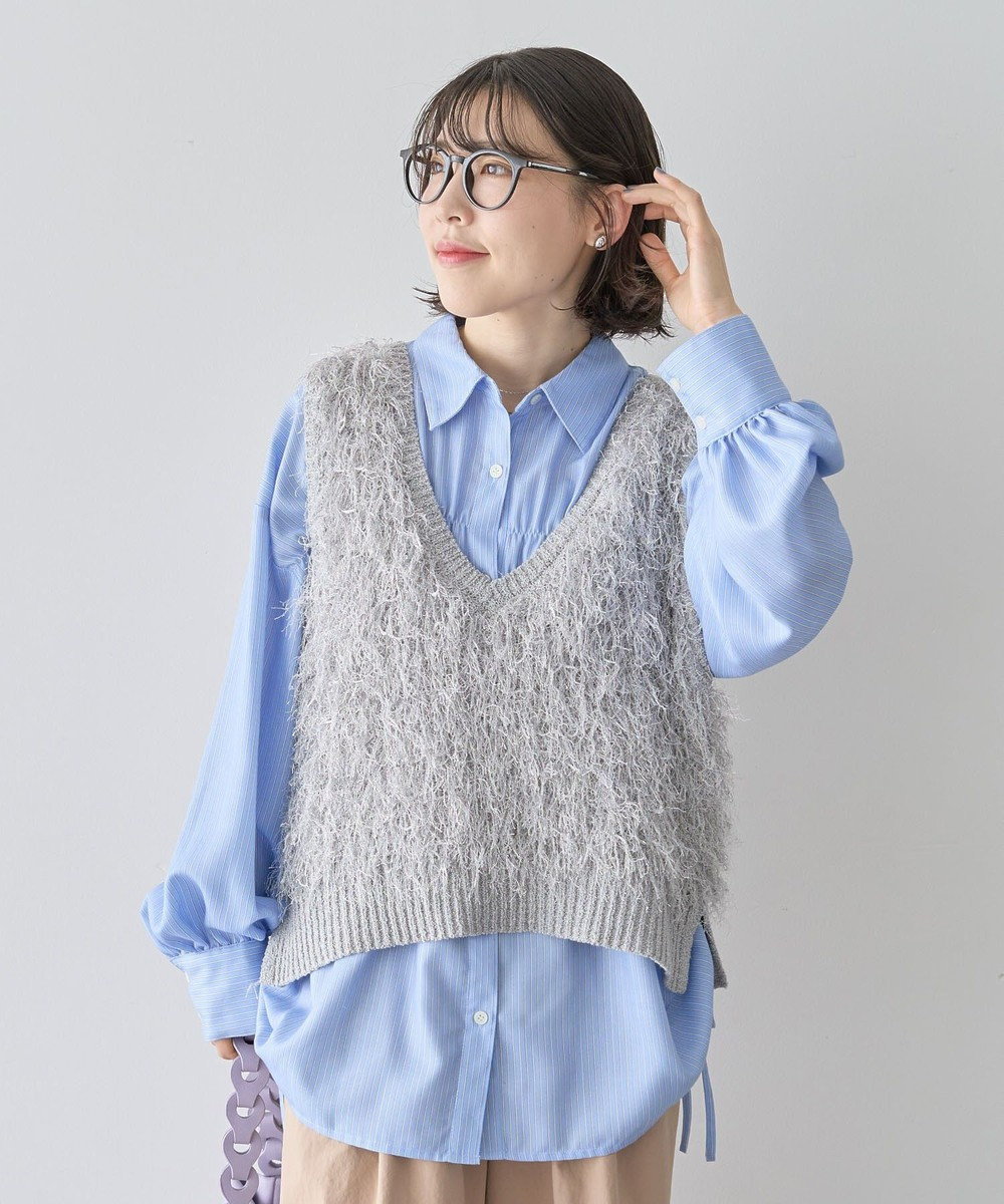 Green Parks ラメ入り毛足ニットベスト 