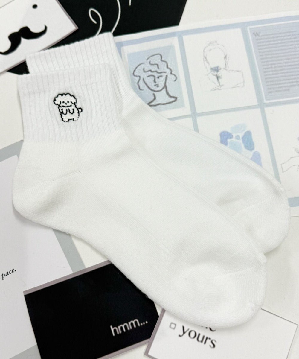 WEGO アンクルパイルゆる刺繍ソックス 